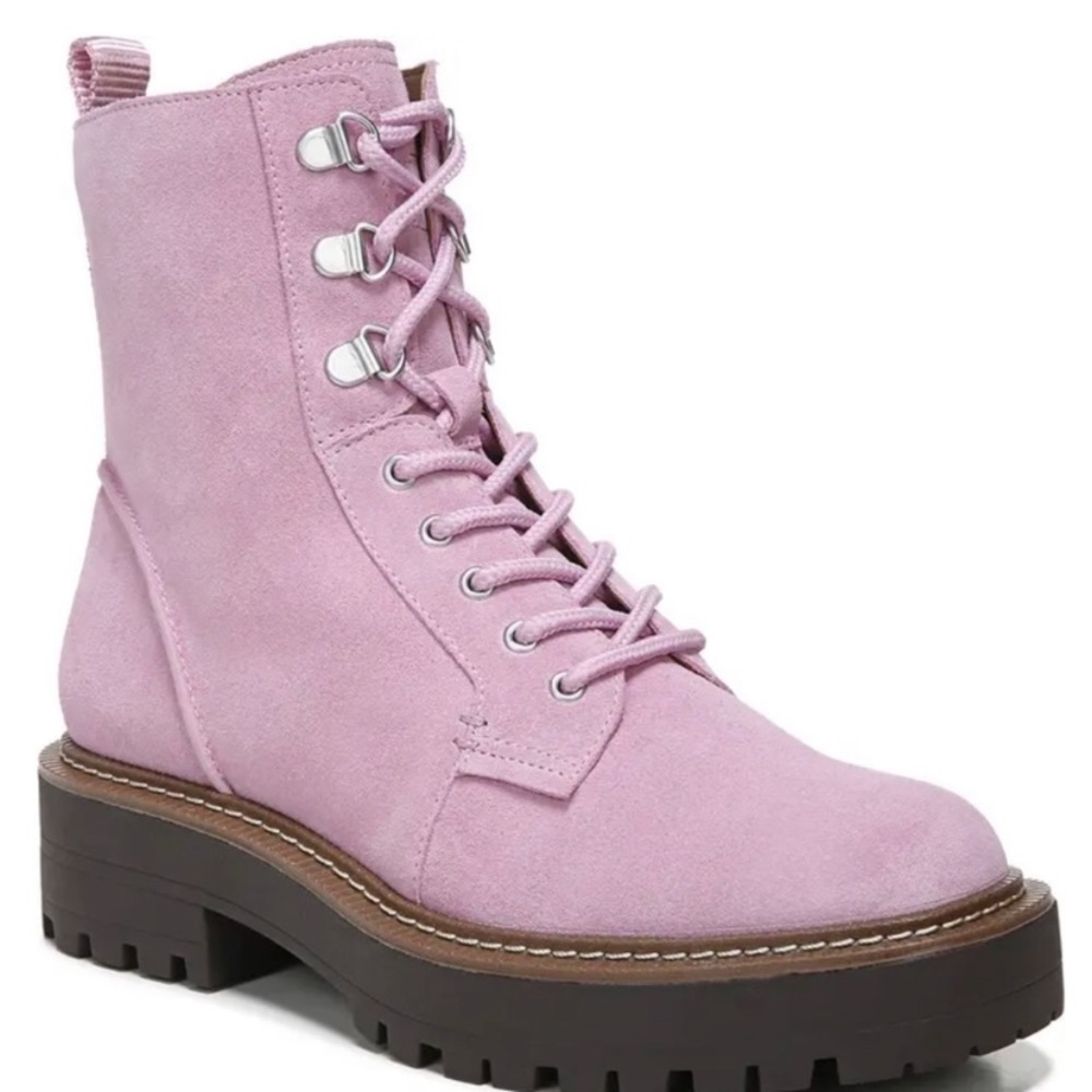 Sam Edelman Lue Lug Sole Combat Boots Pink Suede